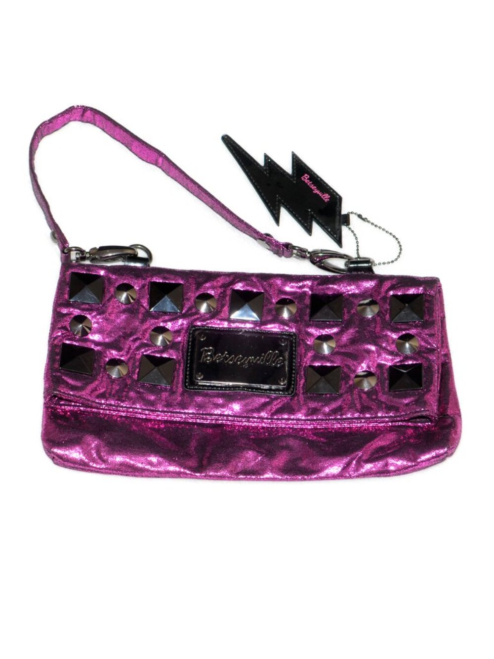 Betseyville Betsey Johnson Metallic Pink Studded Lightning Bolt Shoulder Bag
